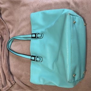 Turquoise Blue Merona Tote Bag Purse w/ Inside Phone Holders Used FLAWS SHOWN